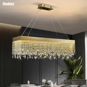 DEOLUXY modernios led šviestuvo, valgomasis, kambarys stačiakampis/ovalus aukso kristalų lempos prabangių virtuvės sala kabinti cristal blizgesio