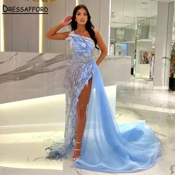 Royal Blue Aukštos Padalinta Undinė Elegantiškas, Seksualus Vieną Petį Vakaro Suknelės Chalatai Prabanga Zawalcowany 2023 Moterų Šalis