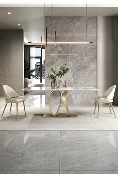 Šviesos prabangus valgomasis stalas, modernus paprastumas, high-end dizaineris, minimalistinio stačiakampio formos valgomasis stalas ir kėdės