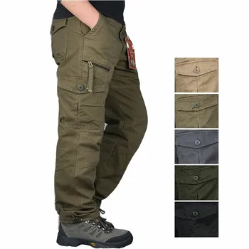 Vyriški Baggy Poilsiu Krovinių Kelnės Outwear Multi Pocket Taktinis karo Armijos Tiesiai Medvilnės Kelnės Ilgos Kelnės Kombinezonas Kelnės