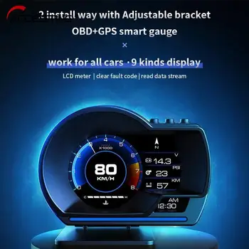 Naujausias OBD+GPS Dual Sistema 9 Head Up Display Auto Ekranas Smart Automobilių HUD Matuoklis Skaitmeninis Odometras Apsaugos Signalizacija Vandens ir Tepalo Temp
