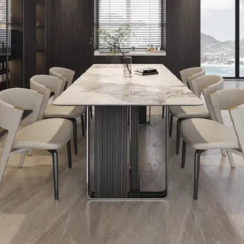 Roko valdybos valgomojo stalas, modernus minimalistinio stačiakampio formos minimalistinio dizaineris pietų stalo