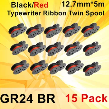 15PK Universalus Mašinėlių Juostelėms Ritės Twin GR24BR GR24 Pakeitimo Suderinamas su Dauguma Mašinėle (Juoda-Raudona) 12,7 mm*5,5 m