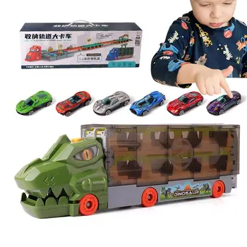 Dinozaurų Sunkvežimių Transporto Vežėjo Transporto Priemonės Toy, Dino Gyvūnų Modelio Bako Lankstymo Saugojimo Lenktynių Trasoje Vaikų Gimtadienio Dovana