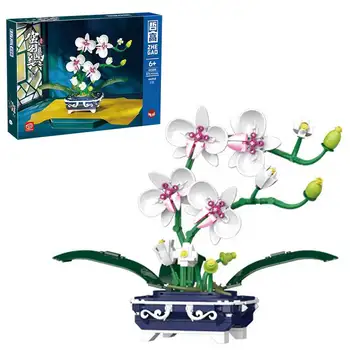 Mini Orchidėja, Vazoninių Augalų Modeliavimo Gėlių Blokai Draugais Orchidėja Plytų 574PCS Namo Apdaila Žaislai Vaikams Dovanos