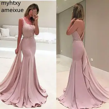 Šalis Prabangius Pink Undinė Vakaro Suknelės 2023 Rankovėmis Perlai Diržo Dubajus, Saudo Arabų Oficialų Suknelė Promenadzie Suknelė Chalatas De Soiree