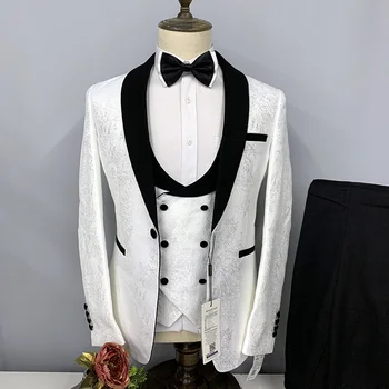 (Kostiumo švarkas+liemenė+kelnės)Vyrų high-end spausdinti kostiumas nustatyti šalies/banketų/vestuvių išskirtinių drabužių
