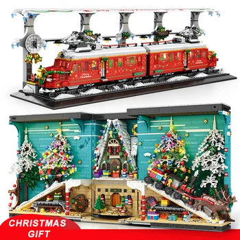 Kūrybos Kalėdų geležinkelio Stoties Gyvenvietę Knygos Blokai Miesto Kalėdų Medžio Židinys Led Žibintai SS Plytų Žaislai Kalėdų Dovana