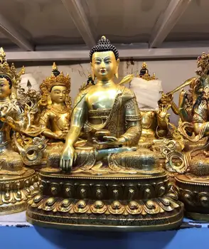 30cm Tibeto amatų grynas varis, paauksuota Tantros Sakyamuni Budos statula papuošalai