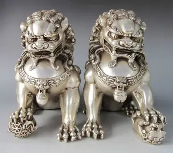 Kinijos senoji Tibeto sidabro raižyti pora kazkoks šuo liūto statula