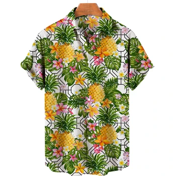Vyriški Marškiniai Havajų Marškinėliai Vaisių Spausdinti trumpomis Rankovėmis, Ananasų Modelis Viršūnes Atsitiktinis Mados vyriški Drabužiai Vasarą Laisvi Marškinėliai