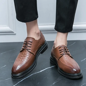 Derby batai Britų verslo laisvalaikio bateliai krokodilas nurodė kojų odos bateliai vyrai biuro oficialų batai dydis 38-44