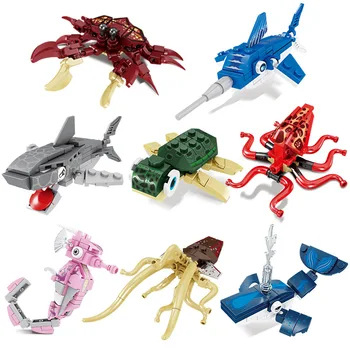 Kūrybiškumo Mini Jūros Gyvūnų Modelio Blokai Krabų Ryklys Plytos Vaikų Švietimo Surinkimo Kalėdų Žaislus Vaikams
