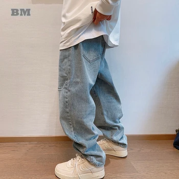 Korėjos Hip-Hop Kankina Baggy Jeans Vyrams Japonų Drabužių Streetwear Tiesūs Kojų Džinsai Krovinių Kelnės Harajuku Laisvalaikio Vyriškos Kelnės