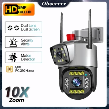 4K Žiūronų IP Kamera Lauko 8MP Du Objektyvas Dvigubas Ekranas Wifi Survalance Cam10X Skaitmeninis Priartinimas VAIZDO Apsaugos Smart Home