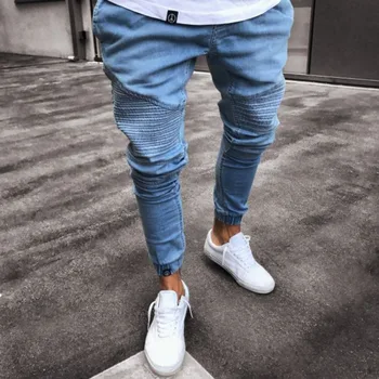 Europos ir Amerikos Džinsai Vyrų Mados Šviesiai Mėlyna Stora Atsitiktinis Džinsus vyrų drabužių streetwear vyrų vyrų kelnės
