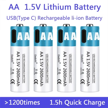 AA Baterijos 1,5 V AA 2600mAh USB li-ion baterija nuotolinio valdymo pelės mažas ventiliatoriaus Elektros žaislas baterija + Kabelis