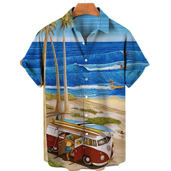 Nauja Vasaros vyriški Marškiniai Havajų Atvartas Trumpas Rankovės Marškinėliai Vyrams Beach Vacation Viršūnes Atsitiktinis Vyras Palaidinė Mados Drabužių Marškinėlius