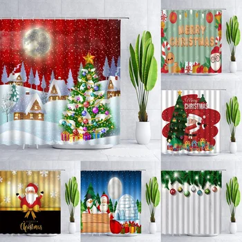 Linksmų Kalėdų Dušo Užuolaidos su Kabliukais Kalėdos Santa Claus Raudona Briedžių Medžio Žiemos Snaigės Vonios Užuolaidų, Namų Dekoro Medžiaga