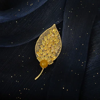 Prabangus Geltona Cirkonis Lapų Lady Sagės Elegantiškas Geltonas-agato, Gėlavandenių Perlų Kailis Priedai Pin Pokylių Papuošalai Corsage